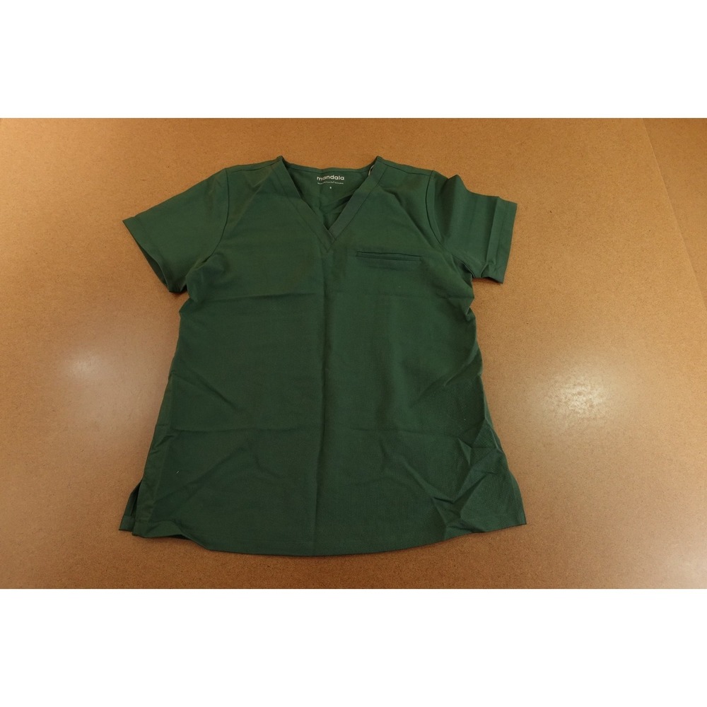 Mandala Womens Small Midnight Green Short Sleeve 1 Pocket V Neck Scrub Top NWT